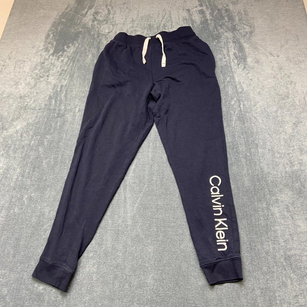 Calvin Klein Sleepwear Pants Womens Small Blue Logo Wordmark Logo Tapered Leg